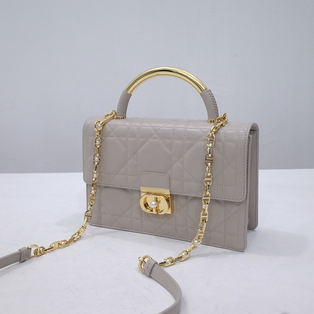 Medium Dior Ange Bag Warm Taupe Macrocannage Lambskin